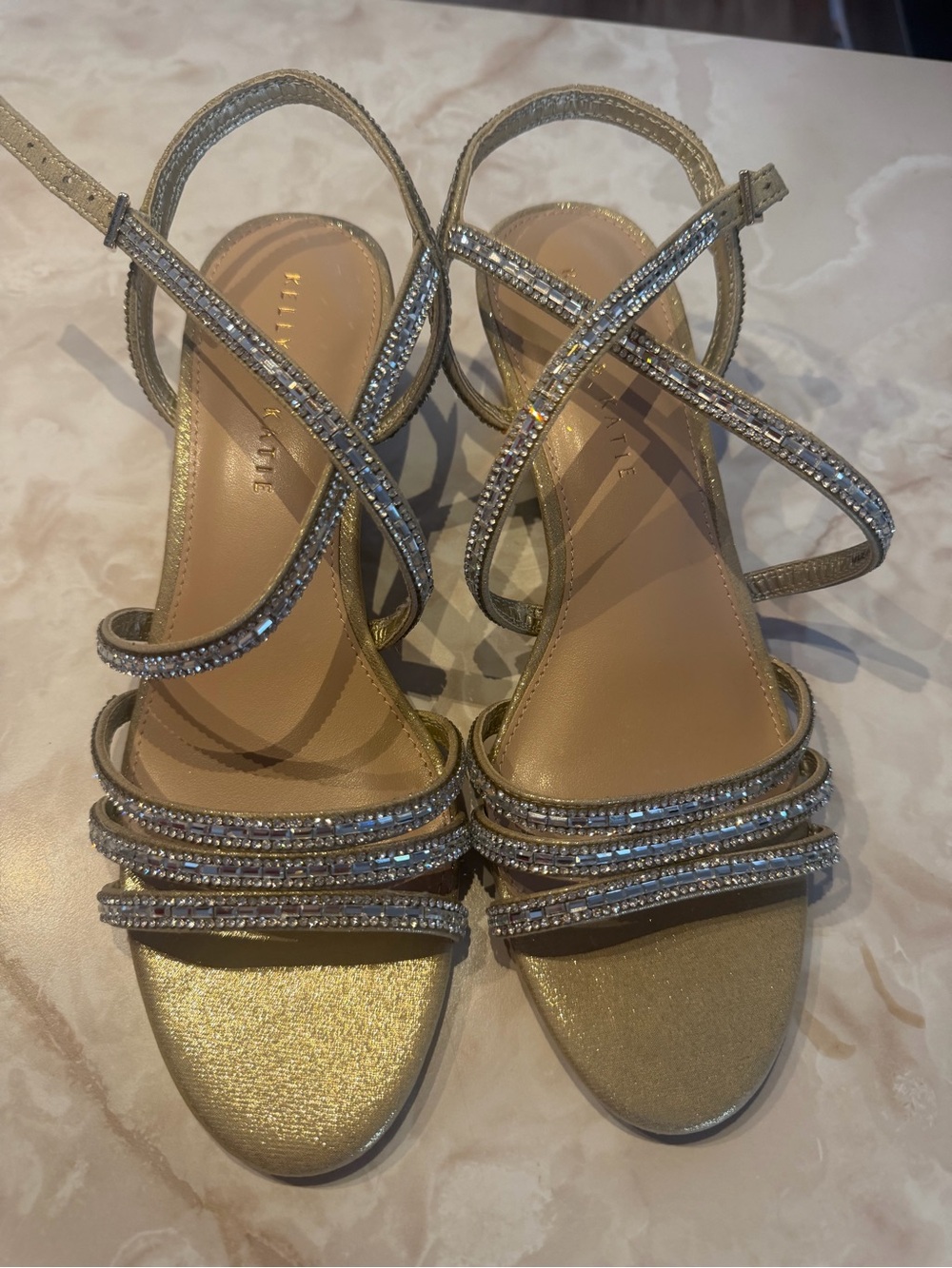 Kelly & Katie Champagne Rhinestone Strappy Wedge Sandals